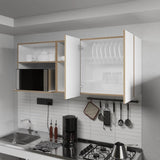 Natural Oak and White Kitchen Cabinet with Microwave Space and Open Shelf B062P290291