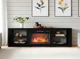 58 Inch Black Double-Sided Cross Fireplace Cabinet with 18 Inch Fireplace Core, 149 * 40 * 60cm 93479930