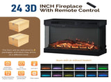 58 Inch Black Gold Oak Fireplace TV Stand with 25 Inch Insert, 2 Doors 2 Drawers & Glass Shelves, 24554748