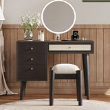 39" Retro Bohemian Style Wooden Makeup Vanity Set with Charging Plug&USB Port and Stool, Dressing N733P180011B