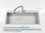 Kitchen Sink, 33x22 Single Bowl, Overmount Handmade Sink in Brushed Nickel, with US Standard Drain 80141518