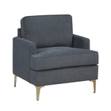 Modern Comfort Accent Chair 1pc Gray Chenille Upholstery Gold Finish Metal Legs Living Room B011P308021