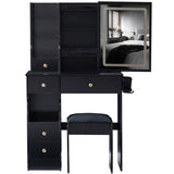 Small Size Left Drawer Desktop Vanity Table Cushioned Stool, 2 AC2 USB Power Station, Hair dryer W936P202460