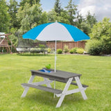 ZNTS 3-in-1 Kids Outdoor Wooden Picnic Table With Umbrella, Convertible Sand & Wate, Gray ASTM & CPSIA W1390104709