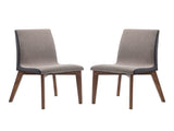 Set of 2 Grey Fabric Upholstered Dining Side Chairs in Walnut Finish B016P223111