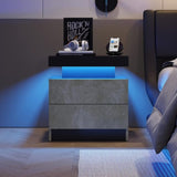 ZNTS Nightstand LED Bedside Table Cabinet Lights Modern End Side with 2 Drawers for Bedroom W2178138727