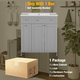 ZNTS 30-Inch Grey Bathroom Vanity with Ceramic Sink Combo, Abundant Storage Cabinet - 2 Soft-close Doors WF532032AAE