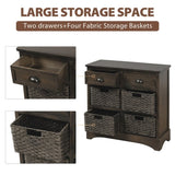 TREXM Rustic Storage Cabinet with Two Drawers and Four Classic Rattan Basket for Dining/Living WF193442AAD