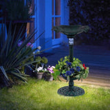Green Standing Pedestal Birdbath and Feeder Combo with Solar Powered Lamp 50023949
