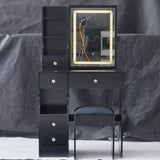 29.2" Small Size Left Drawer Desktop Vanity Table Cushioned Stool, Large Sliding, Touch Control, W3258P291630