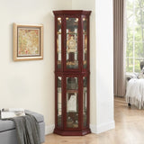 Corner Curio Cabinet with Lights, Adjustable Tempered Glass Shelves, Mirrored Back, Display W1693P165015