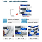 48 Pcs Blue Gray Marble Effect PVC Self-Adhesive Kitchen Backsplash Tiles In Marble Water Resistant 96621934
