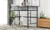 ZNTS Twin Metal Loft Bed with Desk, Ladder and Guardrails, Loft Bed for Bedroom, Black MF286452AAB