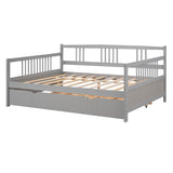 Full Size Daybed Wood Bed with Twin Size Trundle,Gray WF295131AAE
