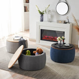 ZNTS Round Storage Ottoman, 2 in 1 Function, Work as End table and Ottoman, Navy W48735176