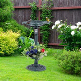 Green Standing Pedestal Birdbath and Feeder Combo with Solar Powered Lamp 50023949
