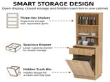 Tall Narrow Fluted Storage Cabinet with 10-Gallon Hidden Trash Bin Compartment, Freestanding W2557P492719