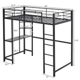 ZNTS Twin Size Metal Loft Bed with Desk and Storage Shelves, 2 Built-in Ladders & Guardrails, Loft Bed 24084239