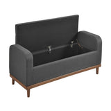 Mid-Century Modern Lift Top Storage Bench 1pc Tufted Dark Gray Upholstered Solid Wood Walnut Finish B011P192194