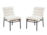Lahni White Boucle Fabric Set of 2 Dining Chair with Black Iron Legs B061P234546