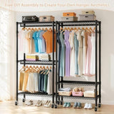 Rolling Clothes, Heavy Duty Clothes with Wheels, 3 Tiers Adjustable Wire Shelving Clothes W3204P318298