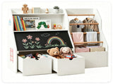 Kids Toy Storage Organizer with Flip Chalkboard, Rolling Drawers & Hanging Rods, Rounded Edge 16852452