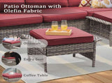 Outdoor PE Wicker Ottoman Set of 2, Patio Gray Rattan Footrests with Red Cushions for Backyard or T3773P416511