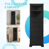 Black Triangle Tall Cabinet with 3 Drawers and Adjustable Shelves for Bathroom, Kitchen or Living N725P247409B