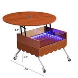 Round Lift-Top Coffee Table with Wheels, Metal Frame and Multi-Color Lighting in 27.6" GL-N735P231430N
