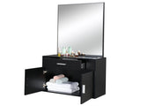 Black Salon Cabinet with Mirror, 1 Drawer & 1 Door, Made of 15mm E0 Matt Particle Board 63058594