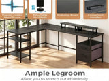 L-Shaped Corner Desk with Charging Station, Reversible Monitor Stand & Foldable Fabric Drawers, 80220481