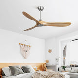 ZNTS 60 Inch Outdoor Ceiling Fan Without Light 3 Solid Wood Blade with DC Motor Remote Control W934P156670