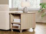 Beige End Tables with Charging Station, Tall Nightstand with Storage Cabinet & Drawer, Wooden 77622720