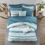 8 Piece Printed Seersucker Comforter and Quilt Set Collection Aqua Full/Queen B03597256