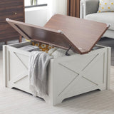 ZNTS Farmhouse Coffee Table, Square Wood Center Table with Large Hidden Storage Compartment for Living 78551186