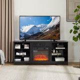 TV Stand Electric Fireplace TV Stand Glass Shelves, 3D Fireplace TV Stand LED Lights Wood W2275P149867
