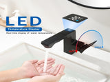 Matte Black Smart LED Bathroom Faucet - Temperature Digital Display, Pull Down Sprayer for RV and W1217P359395