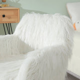 ZNTS WHITE Faux Fur Upholstered Make up chair Side Dining Chair with Metal Leg W2069P174778