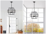 4-Light Metal Lantern Tiered Pendant Hanging Light Fixtures, Industrial Farmhouse Adjustable Height W1592P246889