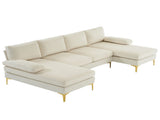 280*130*85 U-Shaped 4-Seat Linen Seat Frame Wooden Frame Back Iron Frame Golden Feet Indoor Modular 61904098