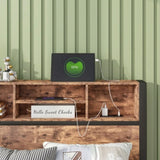 Twin Size Bed Frame with Storage Headboard, Metal Platform Bed with Charging Station, Bookcase 04195824