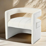 Modern Velvet Accent Chair with Ribbed Detail, Luxury Curved Fully Upholstered Accent Chair, Ivory N765P186032W