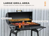 30" Portable Barrel Charcoal BBQ Grill, Steel Outdoor Barbecue Smoker with Storage Shelf, Wheels for 35203381