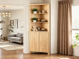 2-Door 5-Tier Slatted Bathroom Corner Cabinet 21.85"*12"*68.11" Tall Bathroom Cabinet Oak 27728023