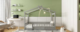 ZNTS Full Size Wood Bed House Bed Frame with Fence, for Kids, Teens, Girls, Boys,Gray WF302177AAE