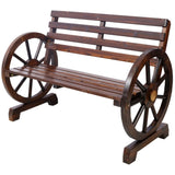 ZNTS 2-Person Wooden Wagon Wheel Bench for Backyard, Patio, Porch, Garden, Outdoor Lounge Furniture W465P222613