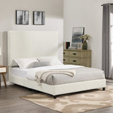 ZNTS Queen Size White Boucle Upholstered Platform Bed B108P160258