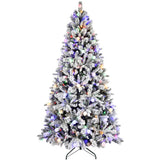 7.5ft Flocked Christmas Tree with 400L Colorful LED Lights with G45 ball, Realistic PEPVCHard 69213231