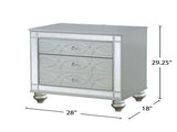 2 Drawers Nightstand with Fret Work Detail in Silver Metallic B016P255631