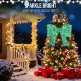 Pre-lit Outdoor Giant Bowknot Christmas Decoration, Lighted Metal Frame with 124 Green LED Lights, 98114794
